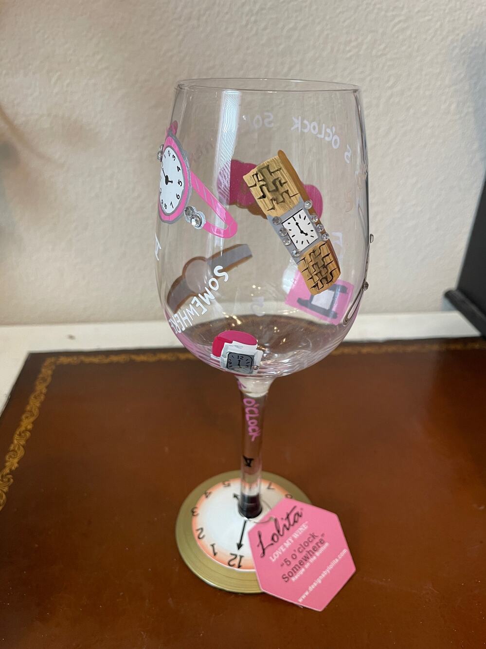NWT Lolita Wine Glass It’s 5’Oclock Somewhere